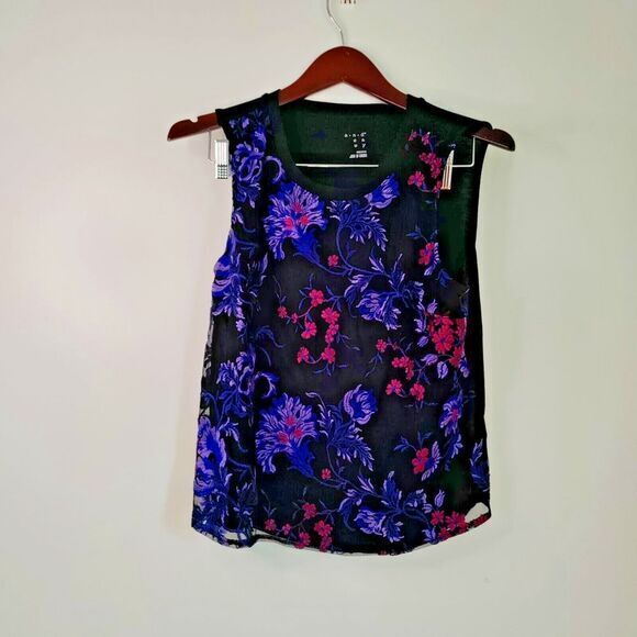 A New Day Women M Floral Embroidered Sheer Black Lined Sleeveless Boho‎ Y2K Top - Picture 1 of 6